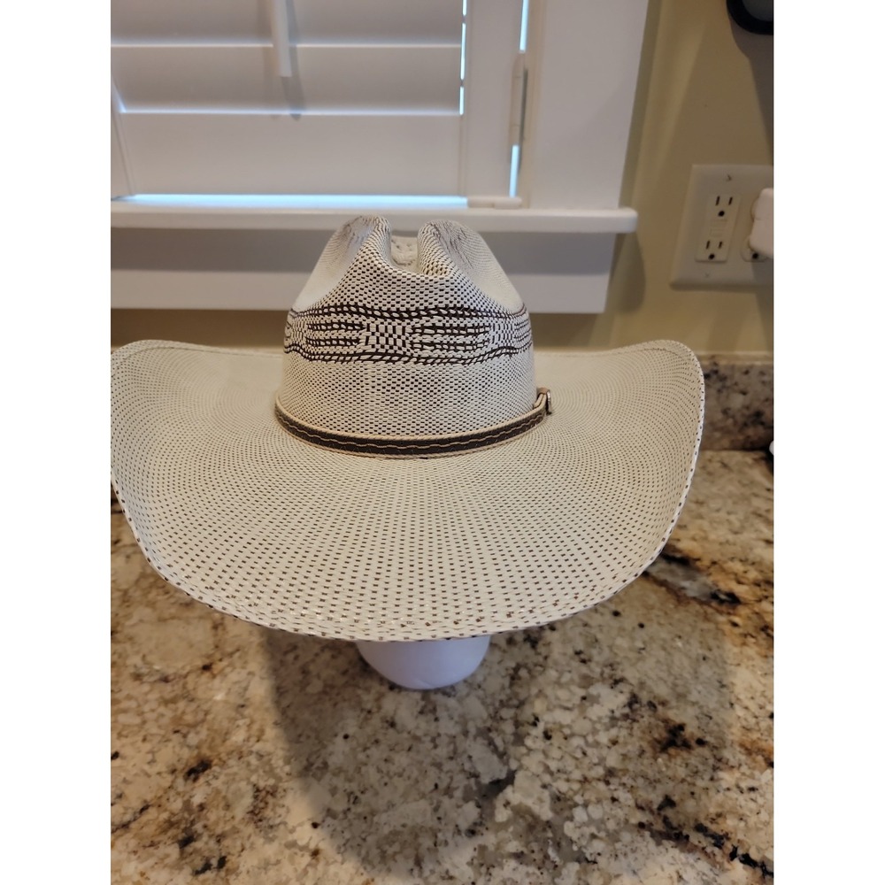 Cavender's Ranch Collection Bangora Straw Ivory Brown Cowboy Hat 7 Western New